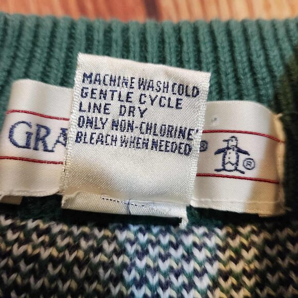 Vintage Rare XL Grand Slam Mock Neck Pullover Knit Graphic Green Golf Sweater - Picture 4 of 6